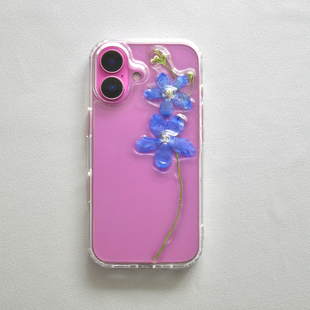 星降る夜なデルフィニウム｜本物の花の立体スマホケース｜ikkasoel