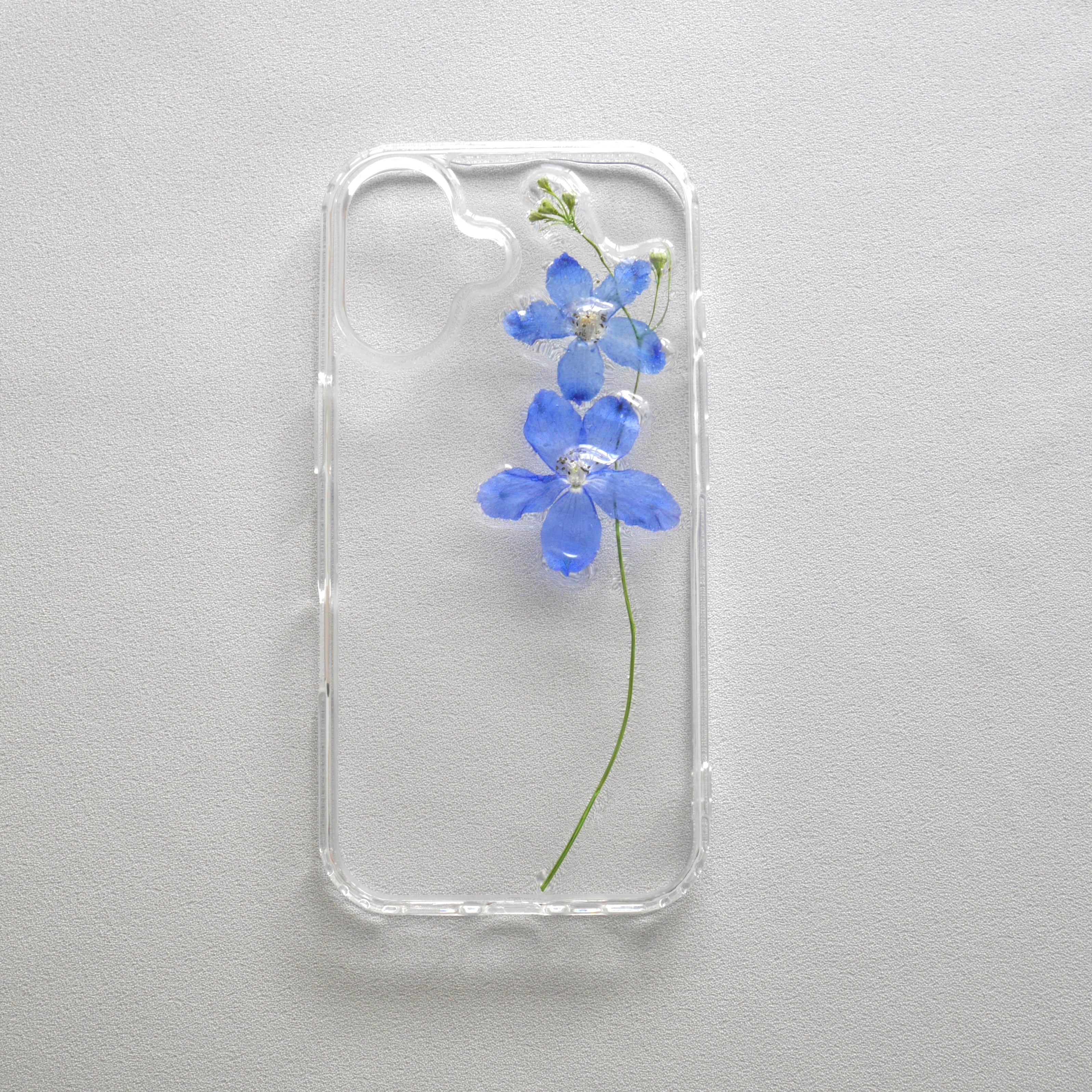 星降る夜なデルフィニウム｜本物の花の立体スマホケース｜ikkasoel