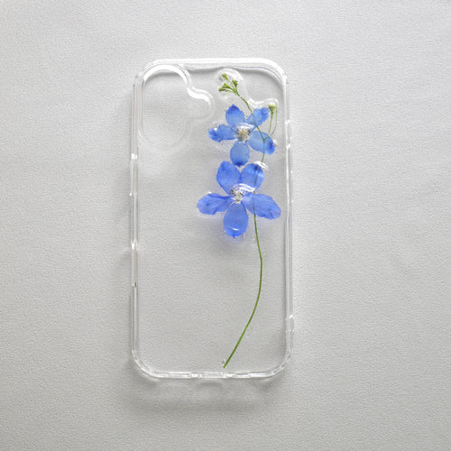 星降る夜なデルフィニウム｜本物の花の立体スマホケース｜ikkasoel
